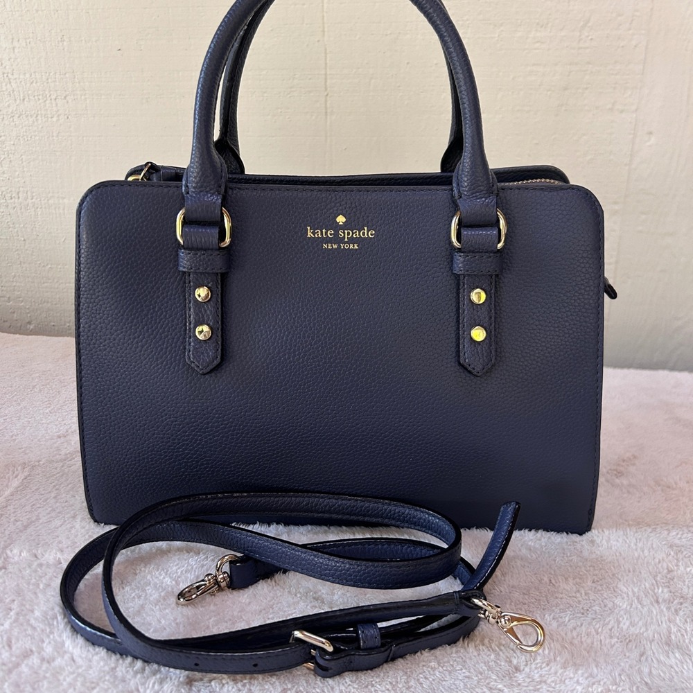 Kate Spade New York Navy Pebbled Leather Satchel Crossbody Bag Gold Hardware